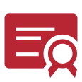 Red certificate icon with ribbon symbol.