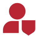 Red abstract person icon on black background.